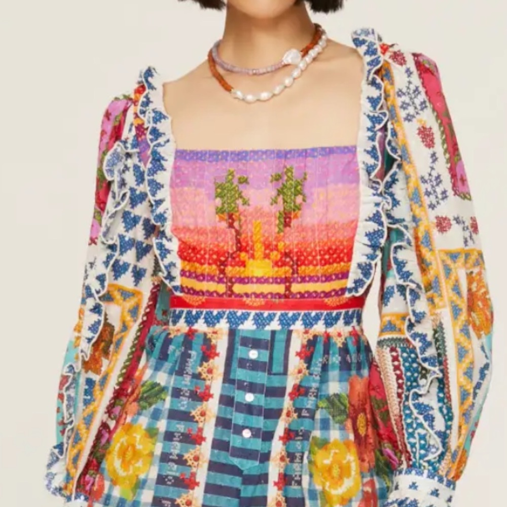 Farm Rio Colorful Bohemian Romper with Floral Patterns